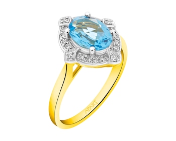 Zlatý prsten s diamantem a topazem 0,10 ct - ryzost 585