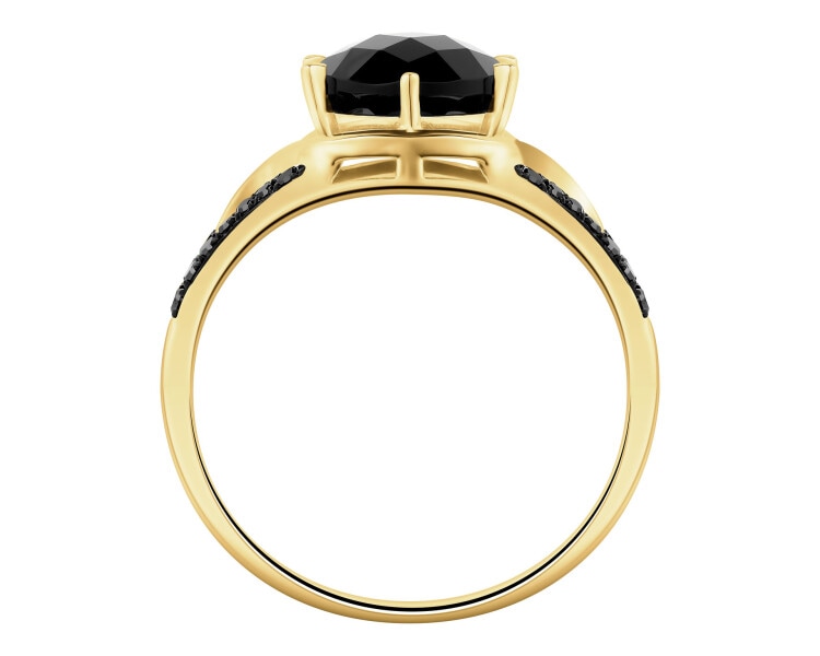Gold ring with diamonds and onyx - fineness 14 K