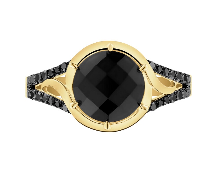 Gold ring with diamonds and onyx - fineness 14 K