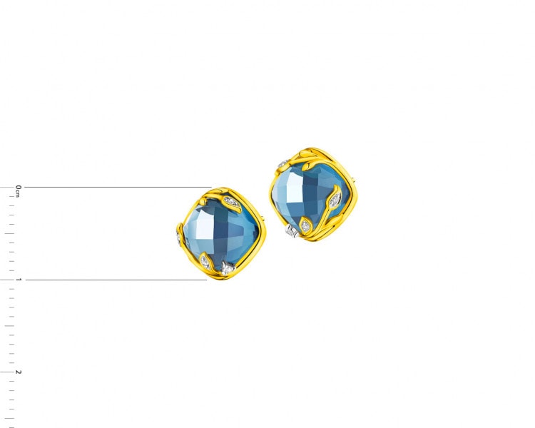 Kolczyki z żółtego złota z diamentami i topazem (London Blue) 0,02 ct - próba 585