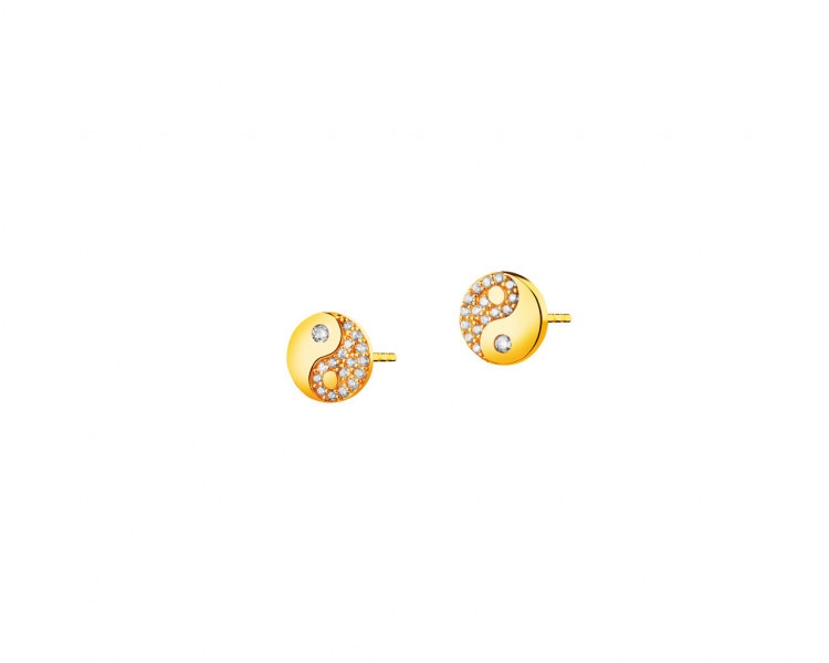 Złote kolczyki z cyrkoniami - yin yang