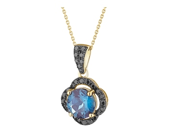 Zlatý přívěsek s černými brilianty a topazem London Blue - ryzost 585