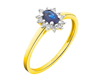 Gold ring with diamonds and sapphire - fineness 14 K