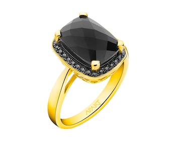 Gold ring with diamonds and onyx - fineness 585