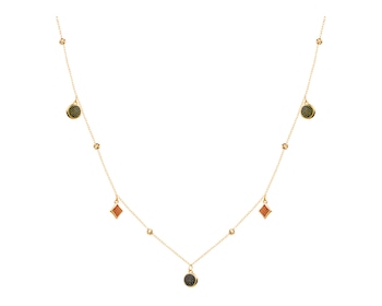 Zlatý náhrdelník s barvenými dekorativními prvky, anker - kroužky, kosočtverce