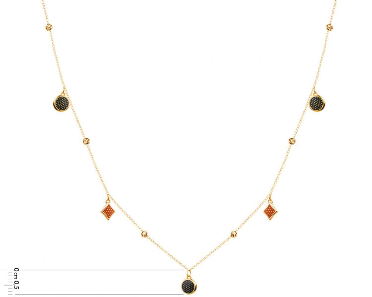 Zlatý náhrdelník s barvenými dekorativními prvky, anker - kroužky, kosočtverce