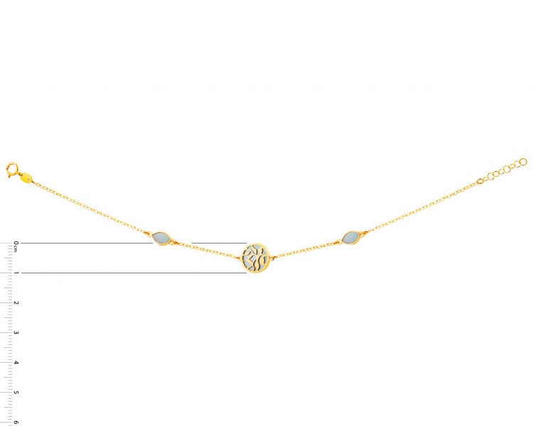Złota bransoletka z masą perłową, ankier - liście