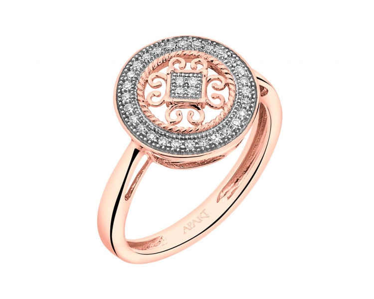 Pierścionek z różowego złota z diamentami – rozeta 0,09 ct - próba 585