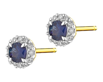 Gold earrings with diamonds and sapphire - fineness 14 K