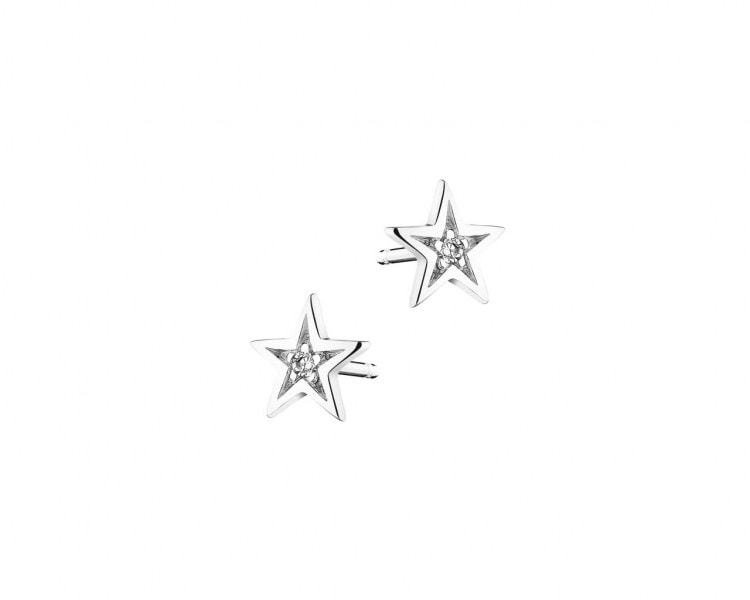 Kolczyki z białego złota z diamentami - gwiazdy 0,01 ct - próba 585