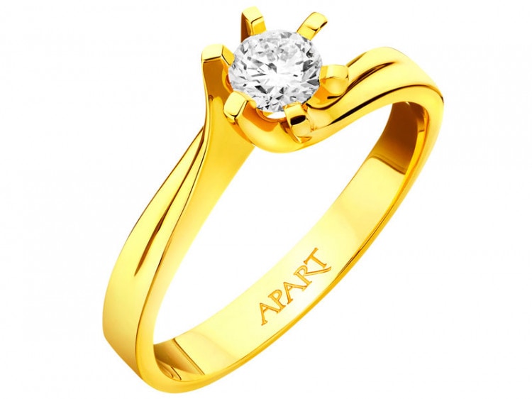 Yellow gold ring with brilliant 0,35 ct - fineness 14 K