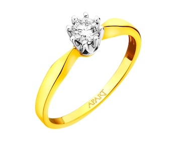 Yellow and white gold ring with brilliant 0,26 ct - fineness 14 K