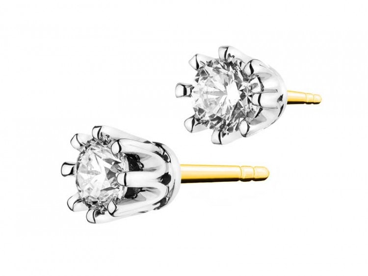 Yellow and white gold earrings with brilliants 0,37 ct - fineness 585