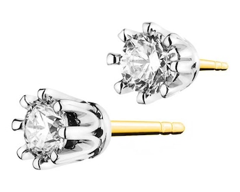 Yellow and white gold earrings with brilliants 0,37 ct - fineness 585