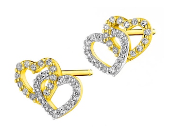 Zlaté náušnice s diamanty - srdce 0,16 ct - ryzost 585