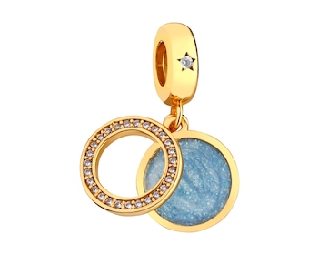 Gold-plated silver pendant Beads with zircons and enamel - circle