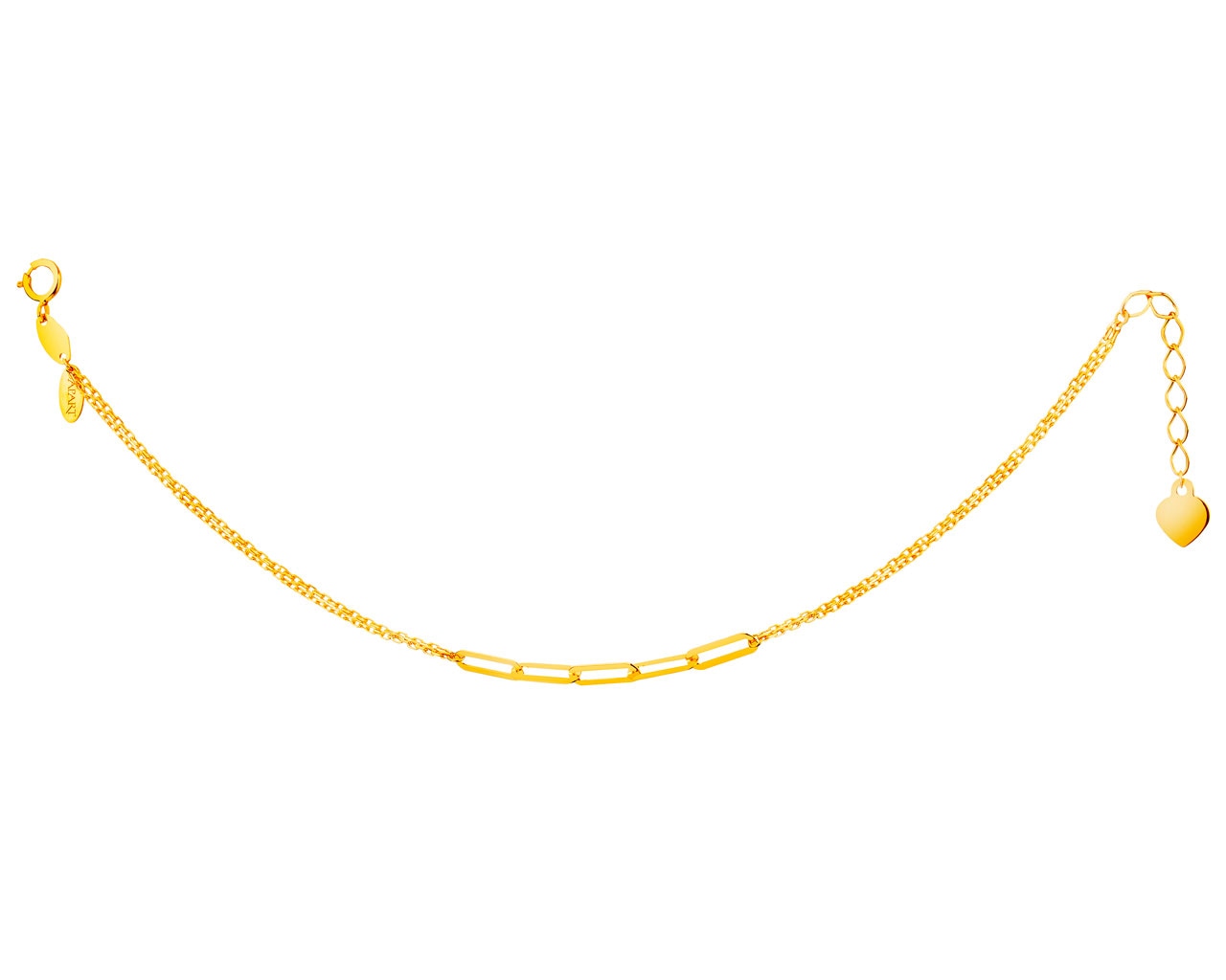 Złota bransoletka, ankier - serce, paper clip