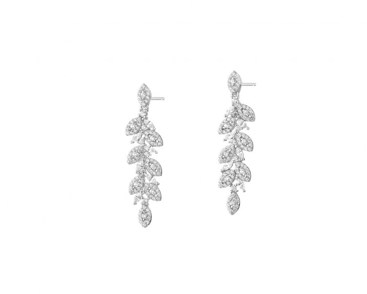 Silver earrings with zircons - leaves