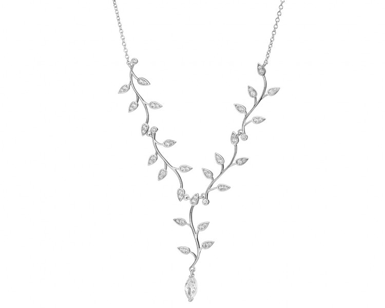 Naszyjnik srebrny z cyrkoniami - liście