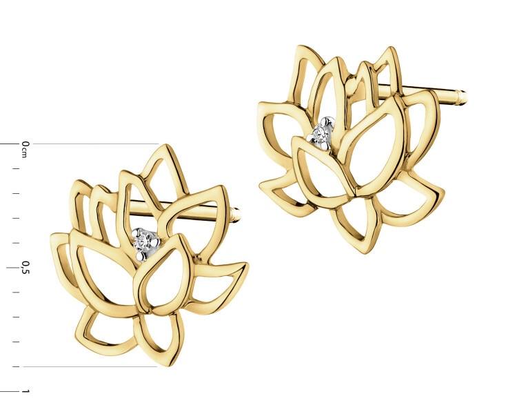 14 K Rhodium-Plated Yellow Gold Earrings with Diamonds - 0,008 ct - fineness 14 K