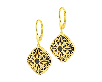 Gold earrings with diamonds - fineness 14 K