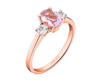 Rose gold ring with diamonds and amethyst - fineness 9 K