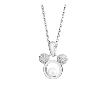 Zawieszka srebrna z perłą i cyrkoniami - Myszka Mickey