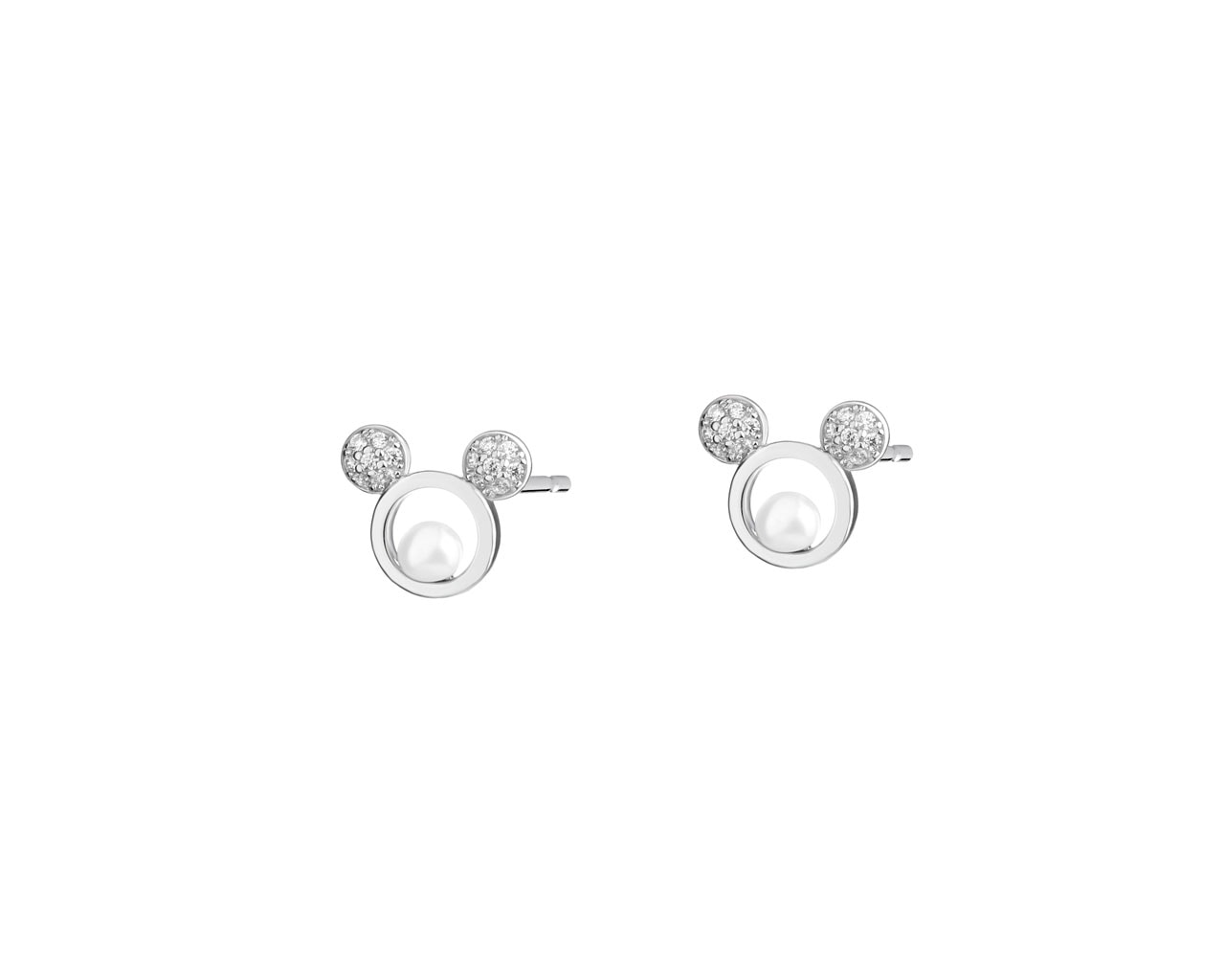 Kolczyki srebrne z perłami i cyrkoniami - Myszka Mickey, Disney