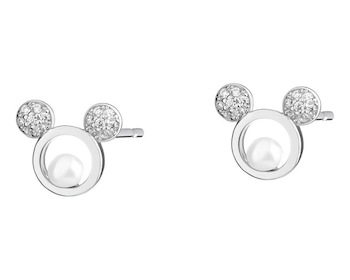 Stříbrné náušnice s perlami a zirkony - Mickey Mouse, Disney