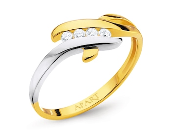 Yellow and white gold ring with brilliants 0,07 ct - fineness 14 K