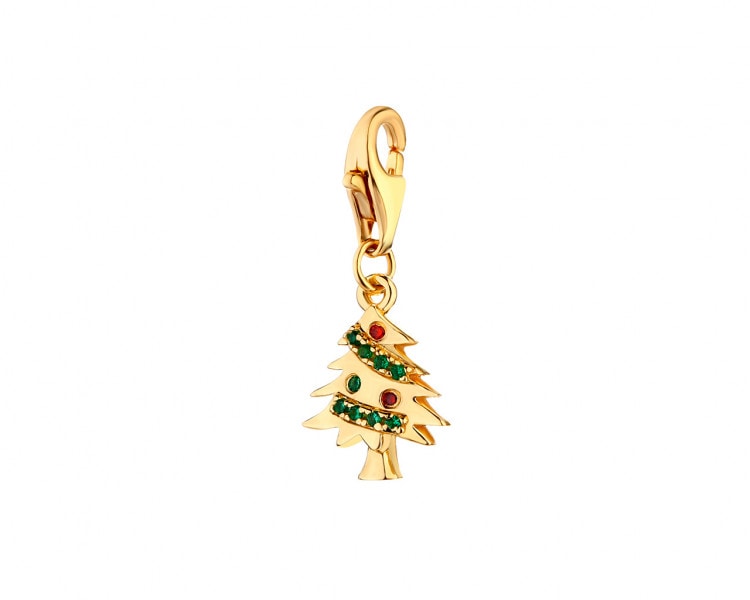 Gold-plated silver charm with cubic zirconia - Christmas tree