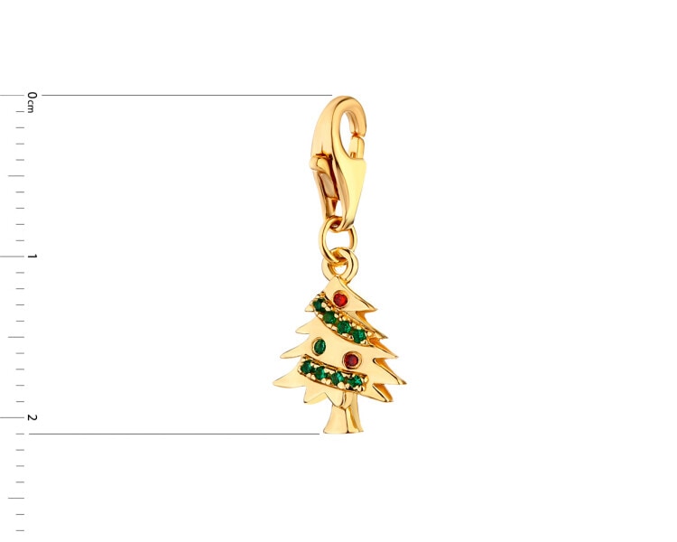 Gold-plated silver charm with cubic zirconia - Christmas tree