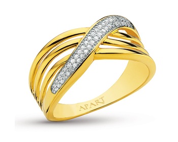 Yellow gold ring with diamonds 0,13 ct - fineness 14 K