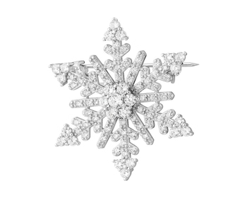 Silver brooch with cubic zirconia - snowflake