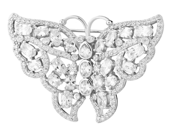Silver brooch with zircons - butterfly