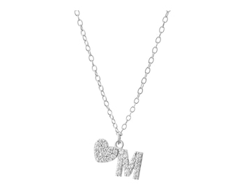 Naszyjnik srebrny z cyrkoniami - litera M, serce