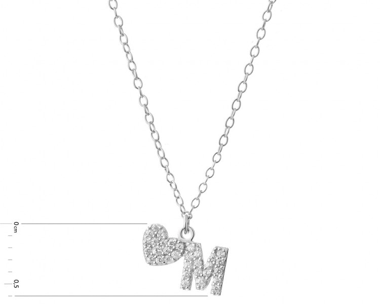 Naszyjnik srebrny z cyrkoniami - litera M, serce