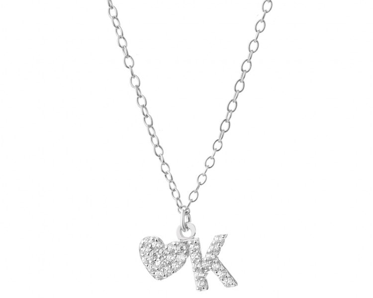 Naszyjnik srebrny z cyrkoniami - litera K, serce