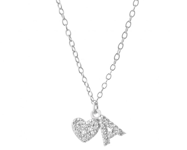 Stříbrný náhrdelník se zirkony - písmeno A, srdce