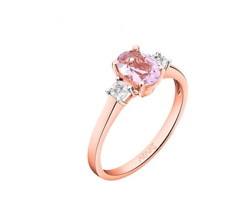 Prsten z růžového zlata s diamanty a ametystem - ryzost 585