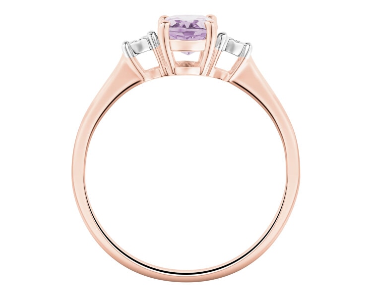Rose gold ring with diamonds and amethyst - fineness 14 K