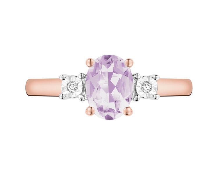 Rose gold ring with diamonds and amethyst - fineness 14 K