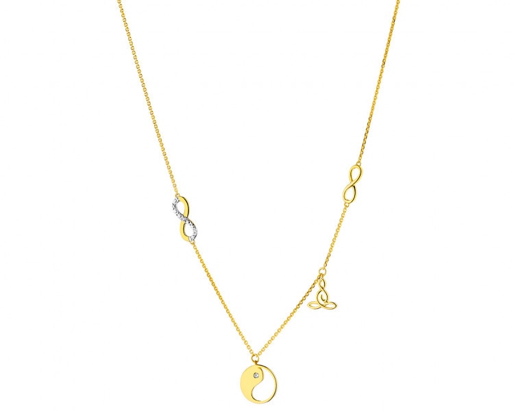 Zlatý náhrdelník s diamanty - jin a jang, nekonečno 0,01 ct - ryzost 585