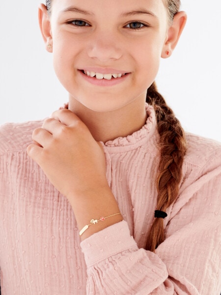 Złota bransoletka z blaszką, emalią, ankier - piesek, łapka