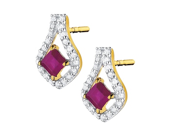 Yellow gold earrings with diamonds and rubies 0,16 ct - fineness 14 K