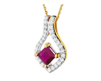 Yellow gold pendant with diamonds and ruby 0,13 ct - fineness 14 K
