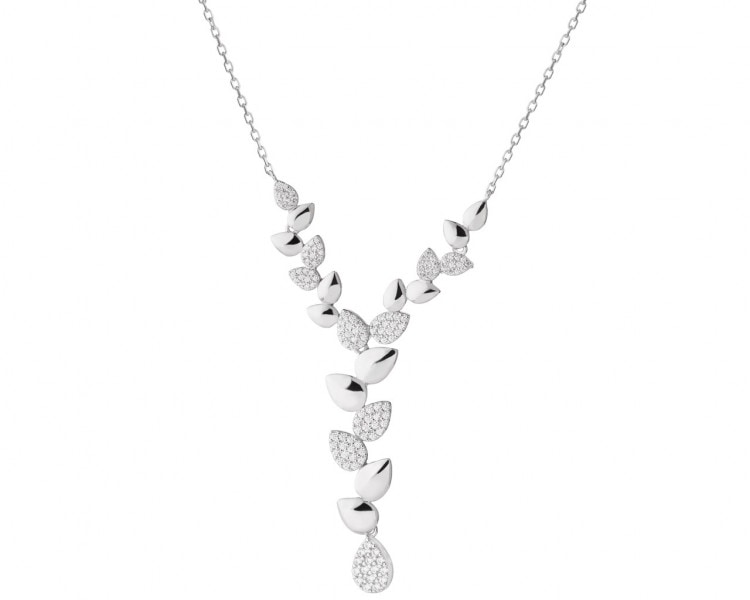 Silver necklace with cubic zirconia - leaves