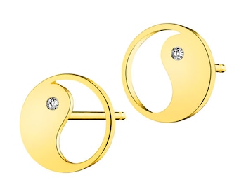 Kolczyki z żółtego złota z diamentami -  yin yang 0,008 ct - próba 375