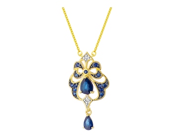 Necklace made of yellow gold with diamonds and sapphires - fineness 14 K