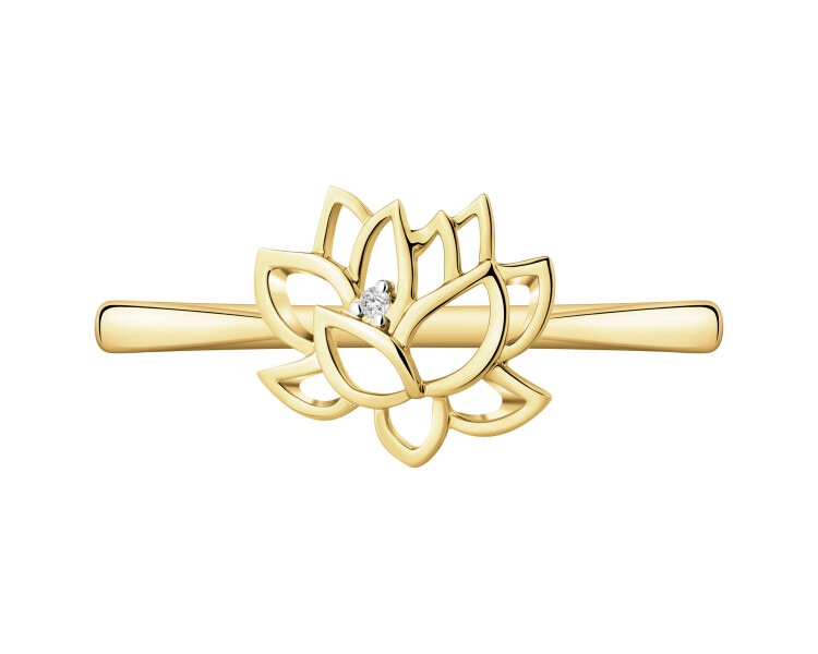 Gold ring with diamond - lotus flower - 0,004 ct - fineness 9 K